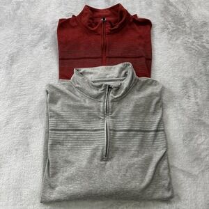 Lot Of 2 PGA TOUR 1/4 Zip Pullover Shirt Men's Large Red Gray Performance Stripe